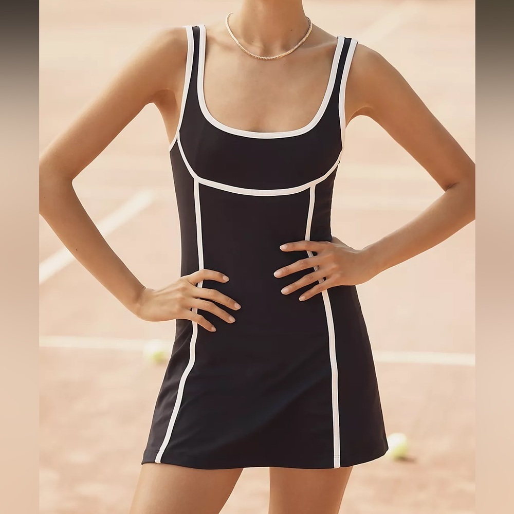 NWT Anthropologie Black and White Contrast-Trim Tennis Romper XL
